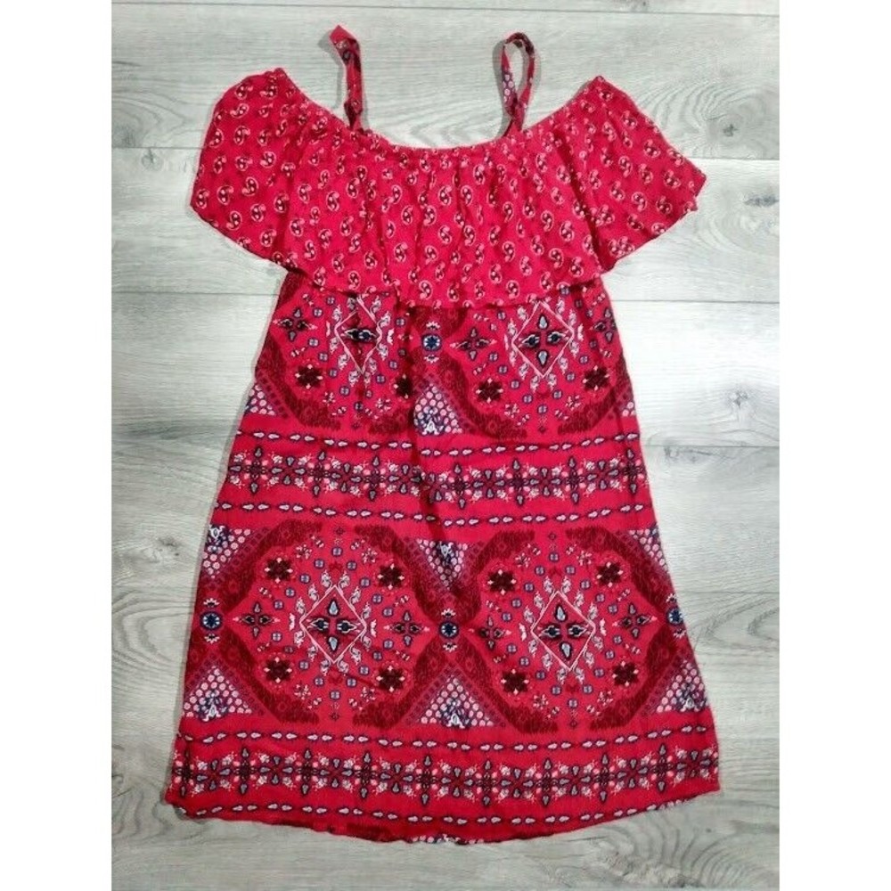 WallFlower Gauze Off-the-Shoulder Dress Womens Extra Small Stretch Paisley Red